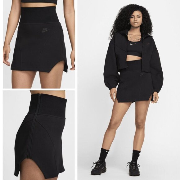 NIKE Sportswear Tech Fleece High Waist Mini SKIRT Size XS Black Stretch NEW $95 - Picture 1 of 11